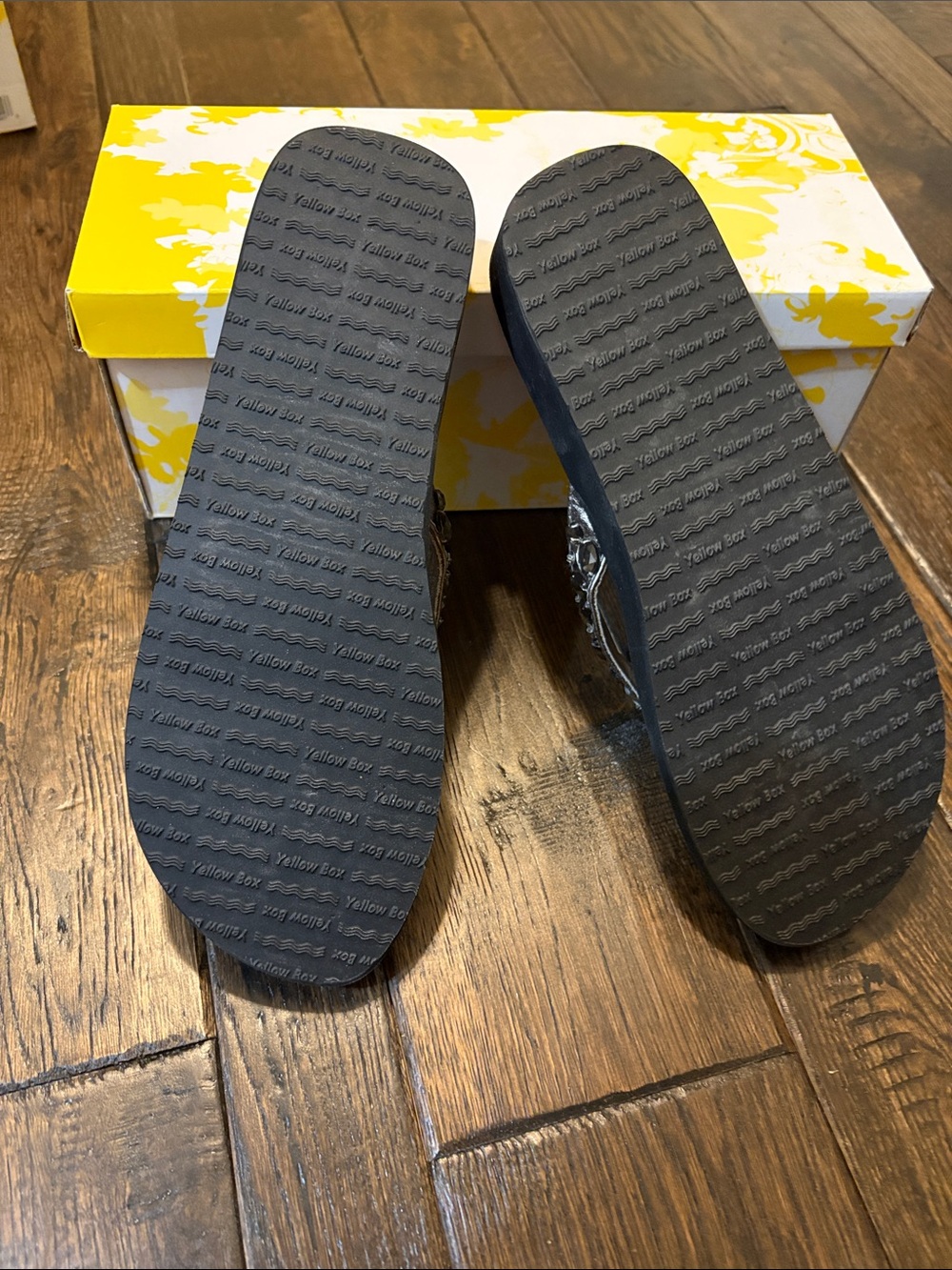 Yellow Box Black and White Jeweled Slip-On Flats Glam flip flops - Picture 2 of 5